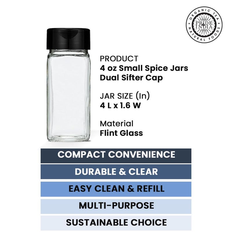 Pride Of India Small Clear Glass Spice Jars w/Dual Sifter Cap | Food Grade BPA Free USA Made | 4 Fluid Ounce Capacity by Pride Of India - Image 5